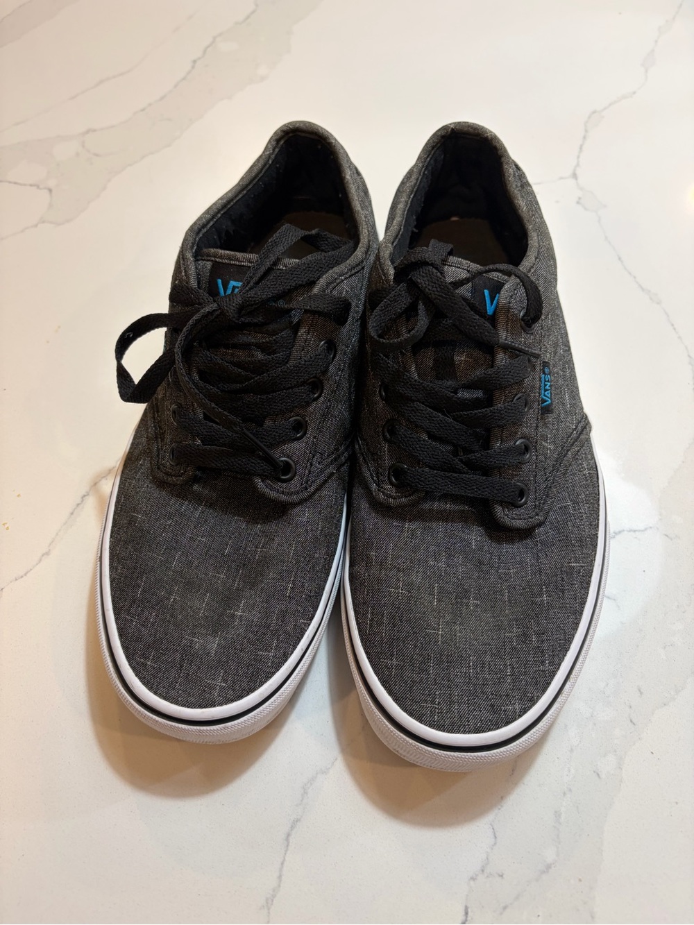 Vans Men's Low-Top Canvas Sneakers in Charcoal with Blue Logo